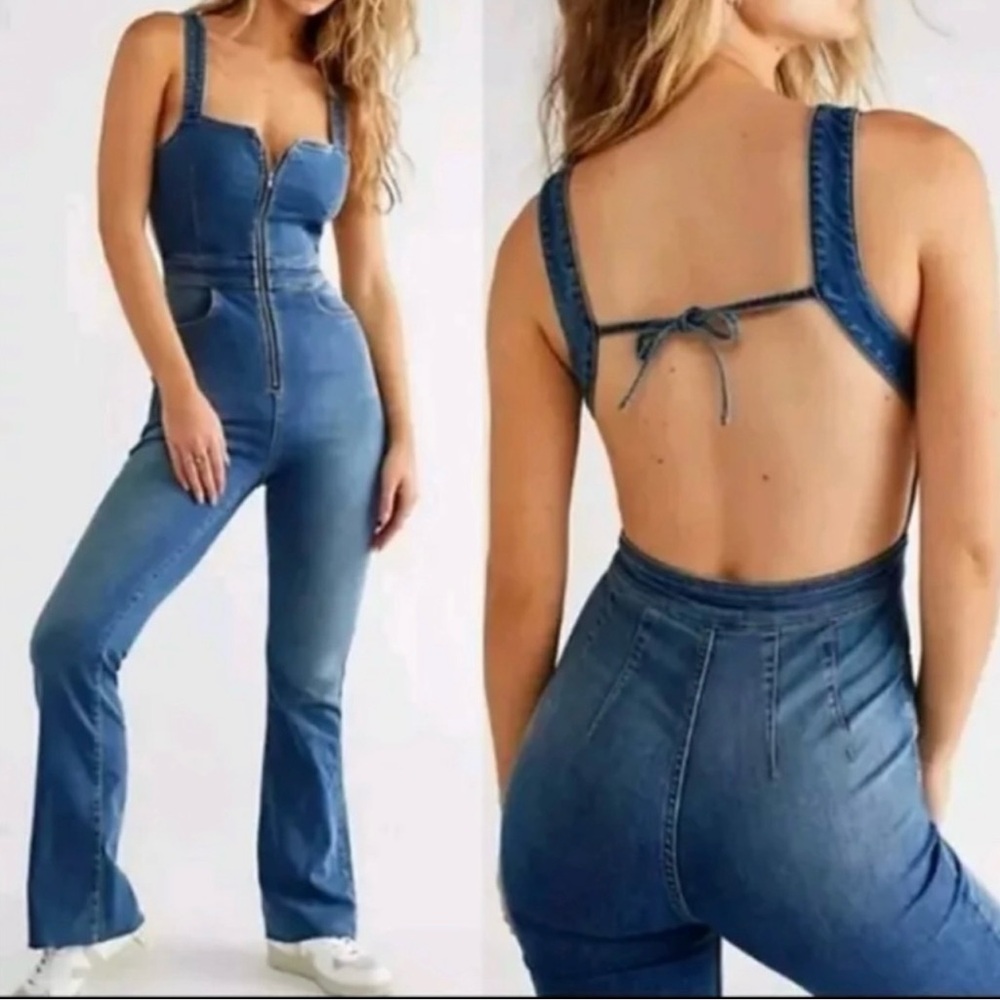 Free People flared Denim Jumpsuit